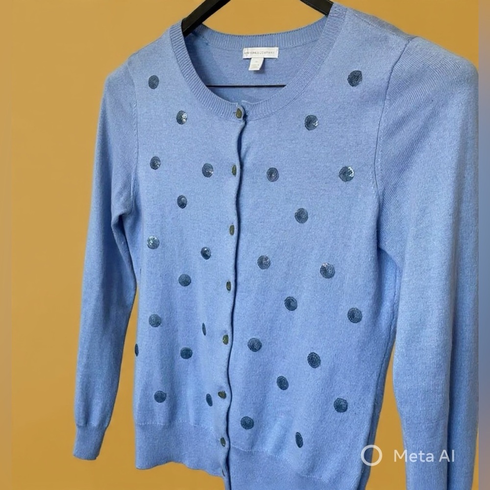 ✨New York & Company - Blue Sequined Polka Dot Cardigan – Size Medium NWT
